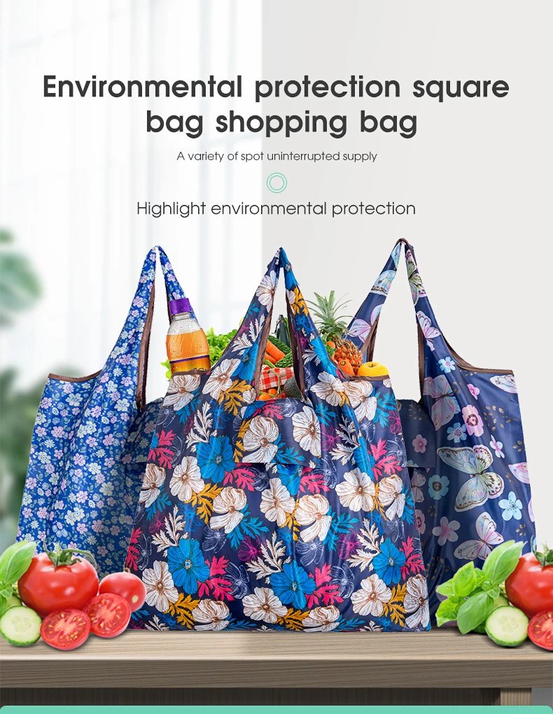 BIG Eco-Friendly Folding Shopping Bag Reusable Portable Shoulder Handbag for Travel Grocery Fashion Pocket Tote