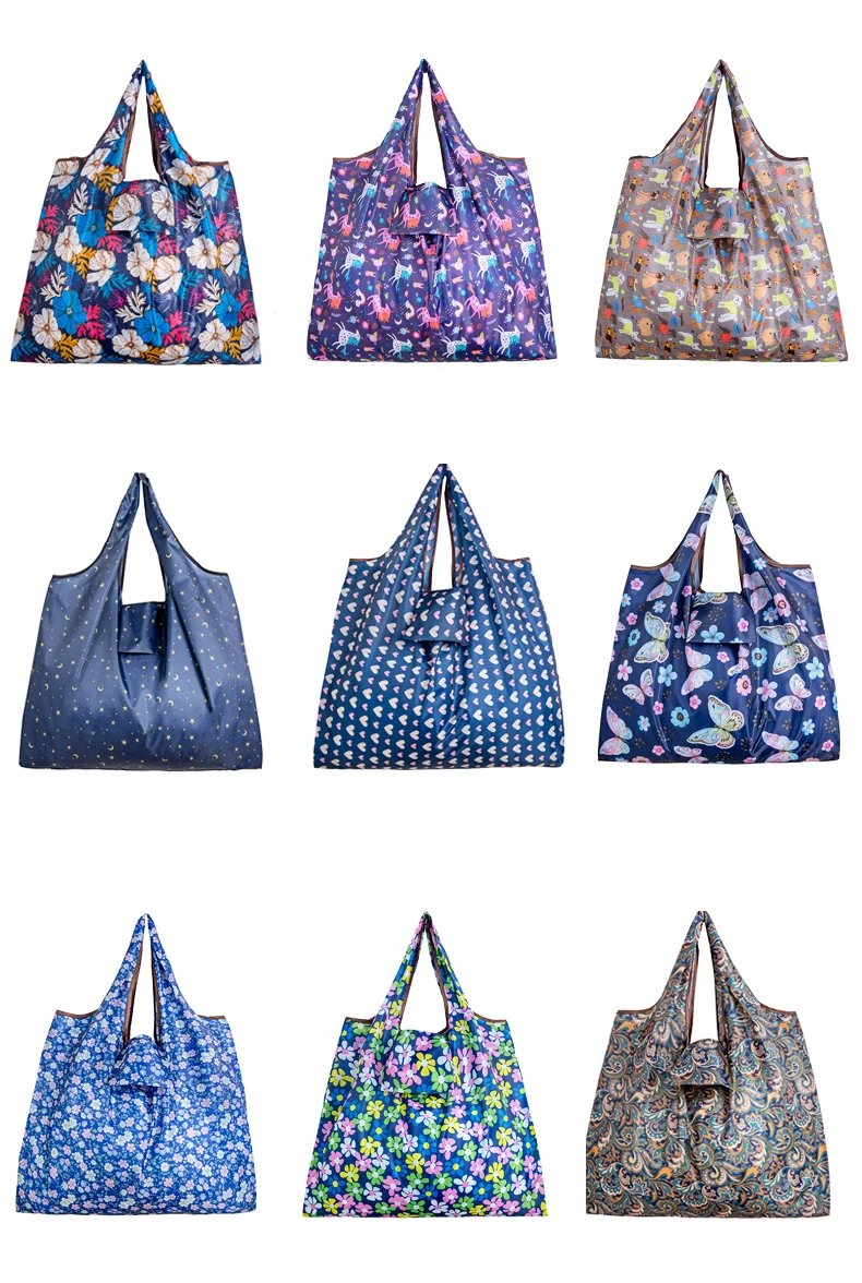 BIG Eco-Friendly Folding Shopping Bag Reusable Portable Shoulder Handbag for Travel Grocery Fashion Pocket Tote