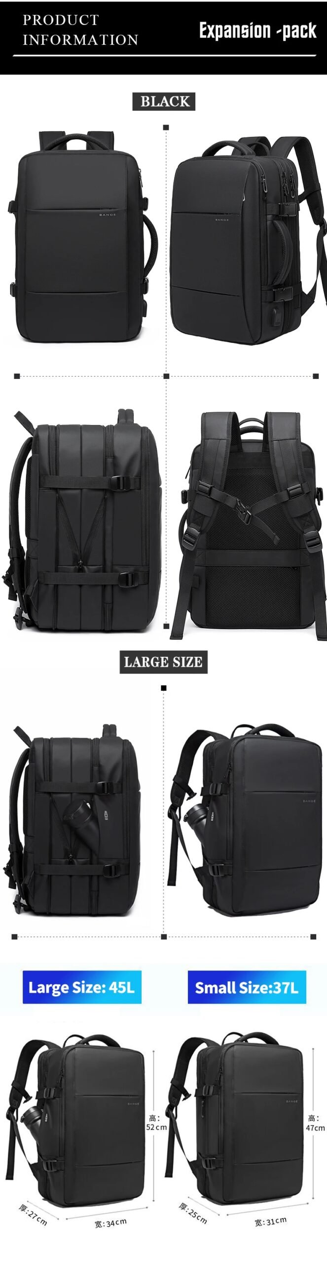 Travel Backpack Men Business Backpack School Expandable USB Bag Large Capacity 17.3 Laptop Waterproof Fashion Backpack