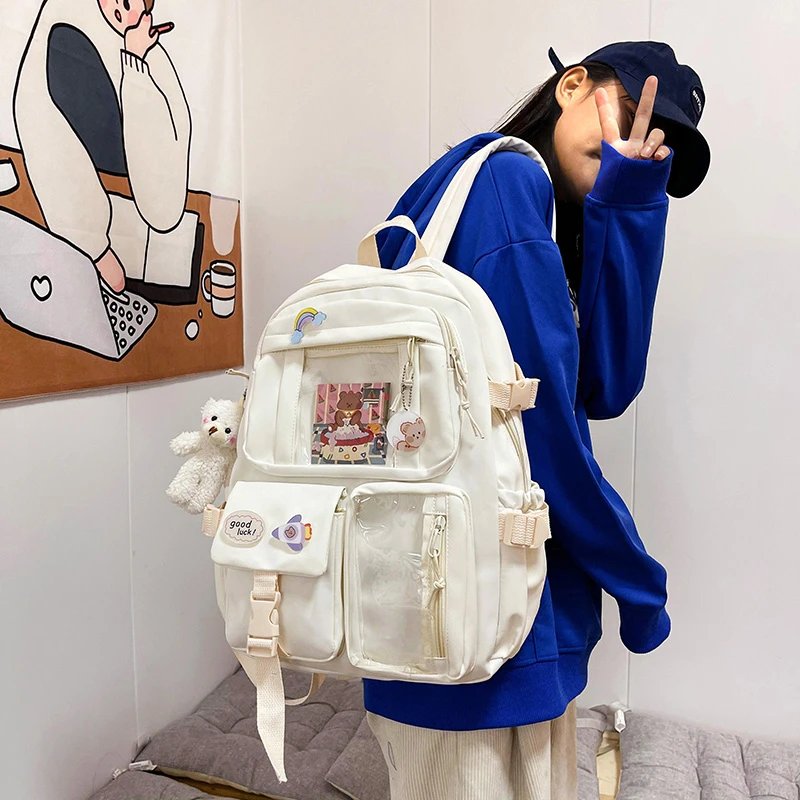 Cute Women Backpacks Waterproof Multi-Pocket Nylon School Backpack for Student Female Girls Kawaii Laptop Book Pack Mochilas