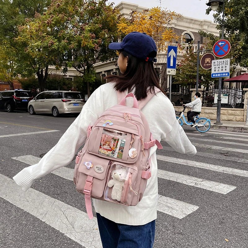 Cute Women Backpacks Waterproof Multi-Pocket Nylon School Backpack for Student Female Girls Kawaii Laptop Book Pack Mochilas