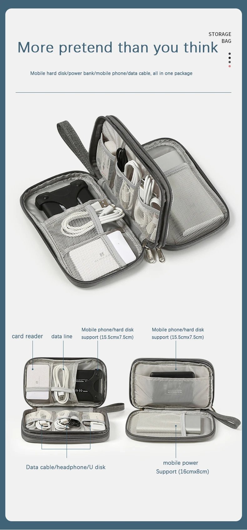 NEW Travel Organizer Bag Cable Storage Organizers Pouch Carry Case Portable Waterproof Double Layers Storage Bags For Cable Cord