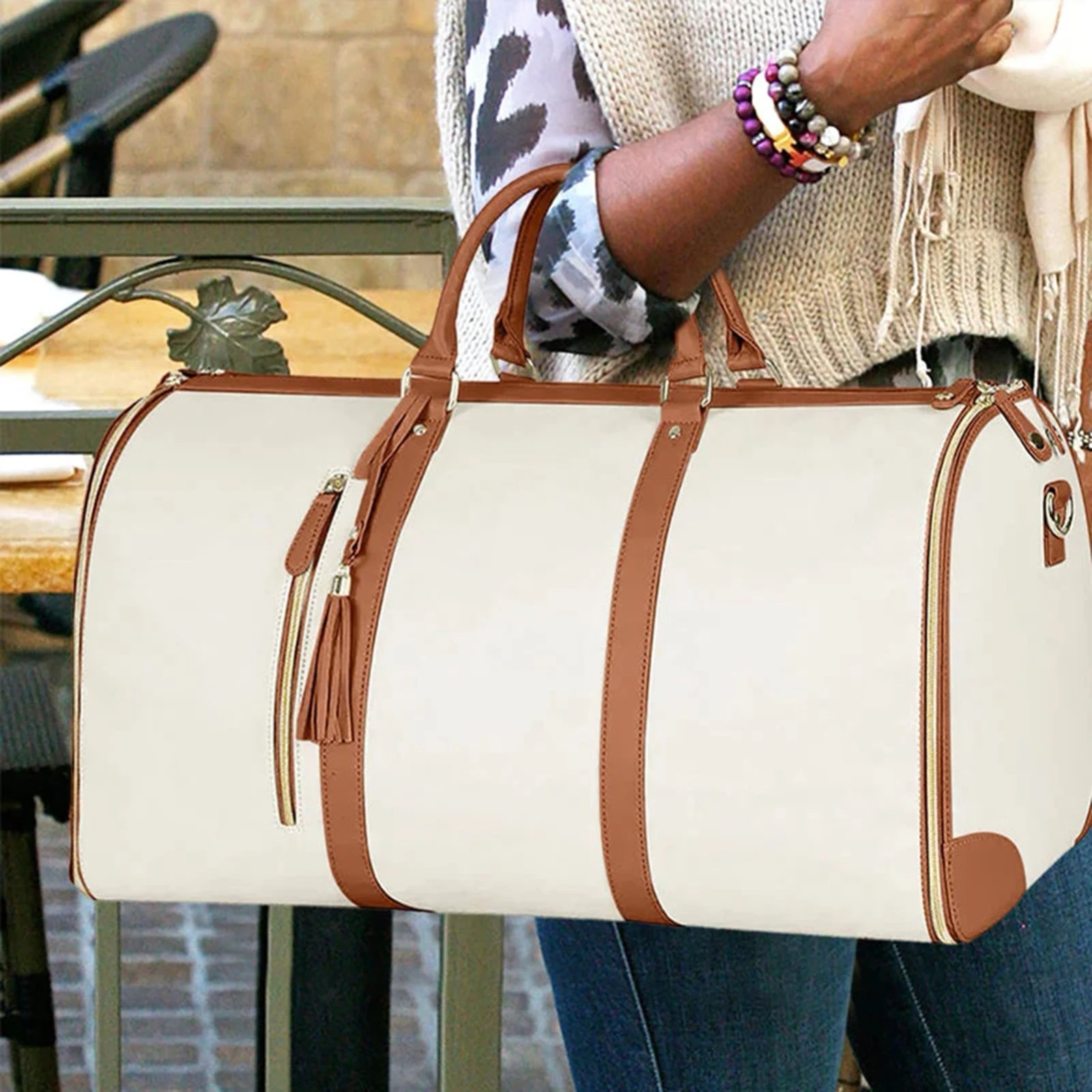 Garment Duffel Bag Foldable Sports Duffle Bag with Shoe Pouch Sports Gym Tote Bag Suitcase Suit Business Travel Bag PU Leather