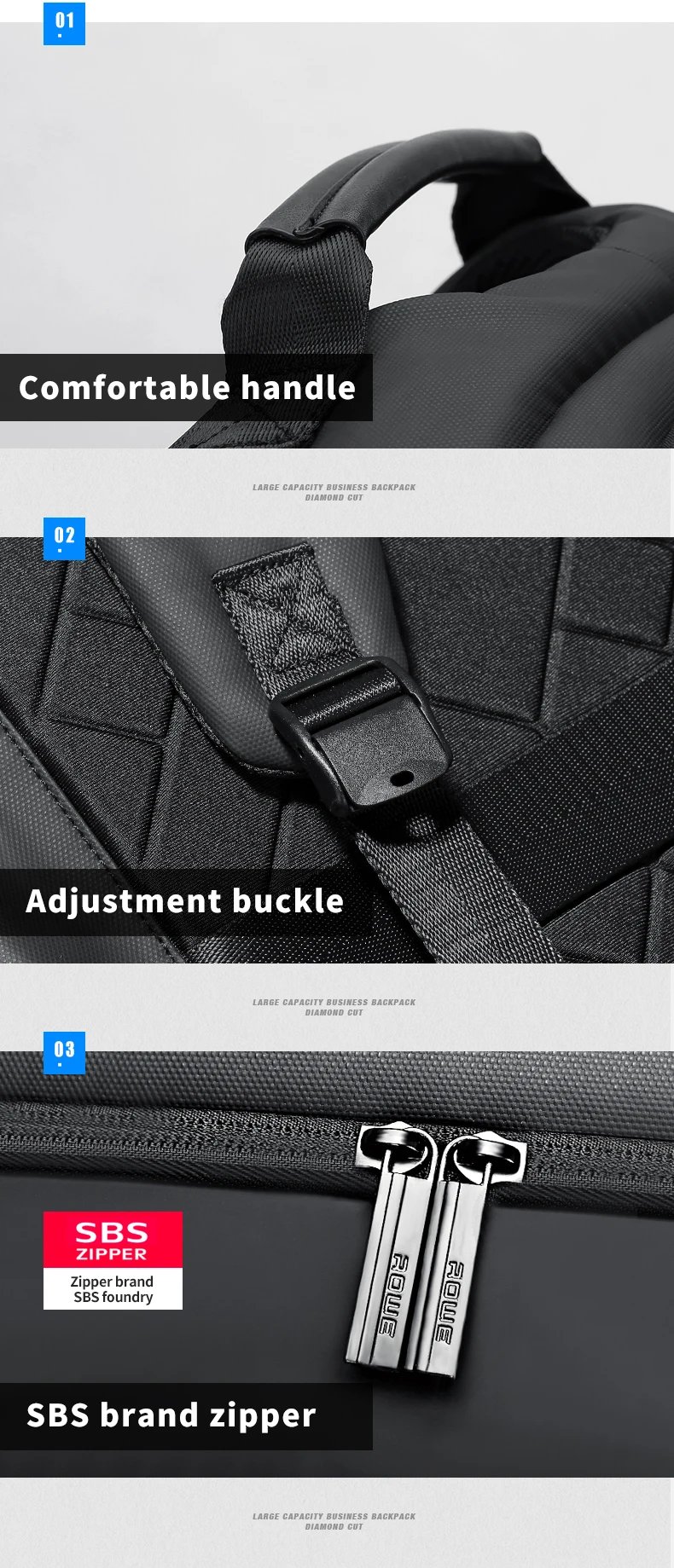 Fenruien Waterproof Backpacks USB Charging School Bag Anti-theft Men Backpack Fit 15.6 Inch Laptop Travel Backpack High Capacity