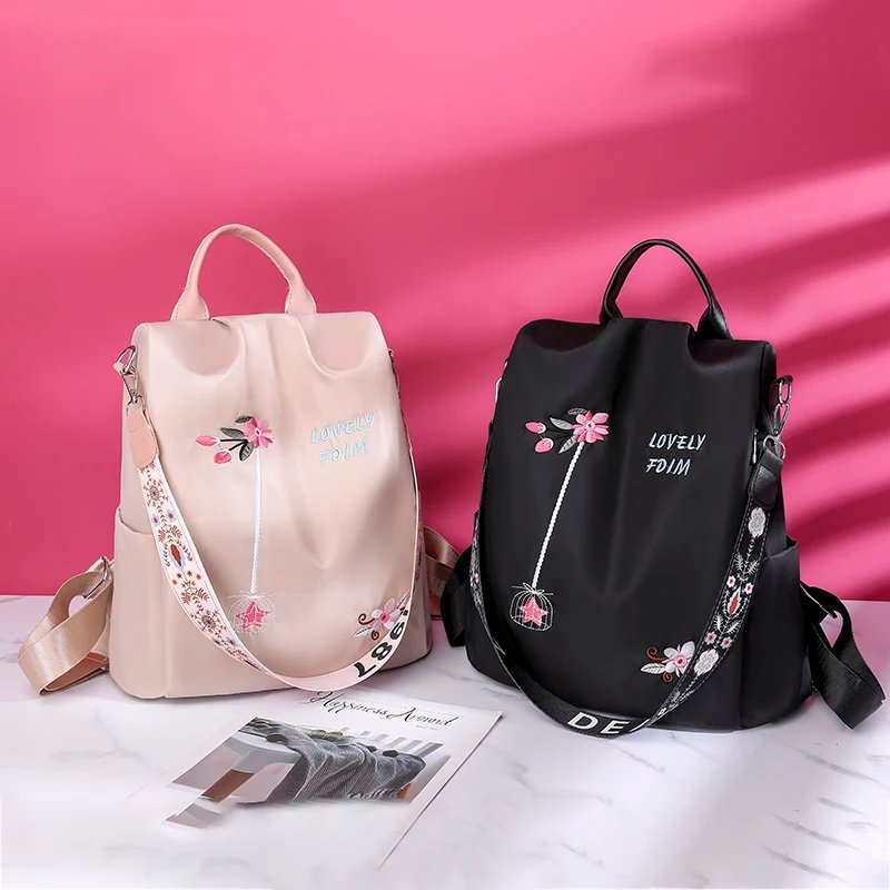 Waterproof Oxford Women Backpack Fashion Anti-theft School Bag Embroidery Designer Female Large Capacity Travel Shoulder Handbag Waterproof Oxford Women Backpack Fashion Anti-theft School Bag Embroidery Designer Female Large Capacity Travel Shoulder Handbag