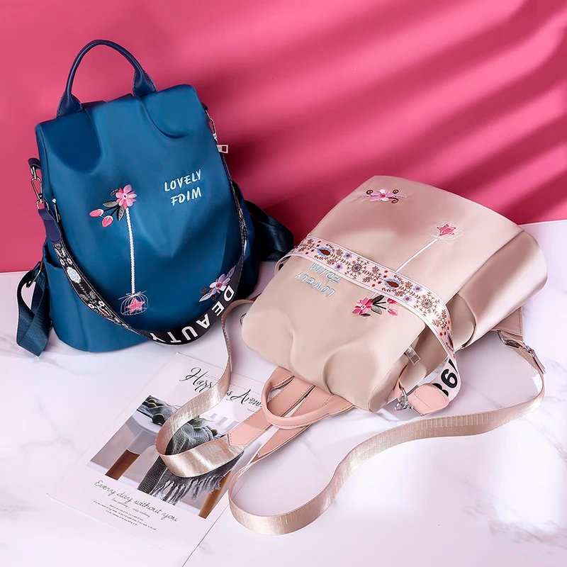 Waterproof Oxford Women Backpack Fashion Anti-theft School Bag Embroidery Designer Female Large Capacity Travel Shoulder Handbag Waterproof Oxford Women Backpack Fashion Anti-theft School Bag Embroidery Designer Female Large Capacity Travel Shoulder Handbag