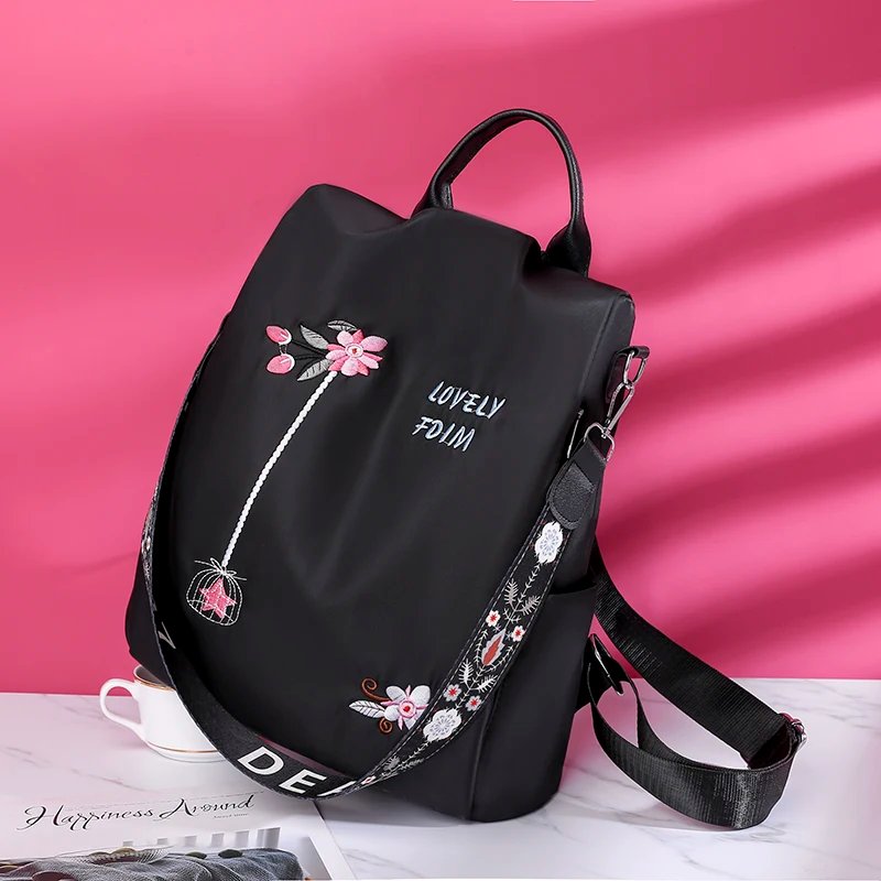 Waterproof Oxford Women Backpack Fashion Anti-theft School Bag Embroidery Designer Female Large Capacity Travel Shoulder Handbag Waterproof Oxford Women Backpack Fashion Anti-theft School Bag Embroidery Designer Female Large Capacity Travel Shoulder Handbag