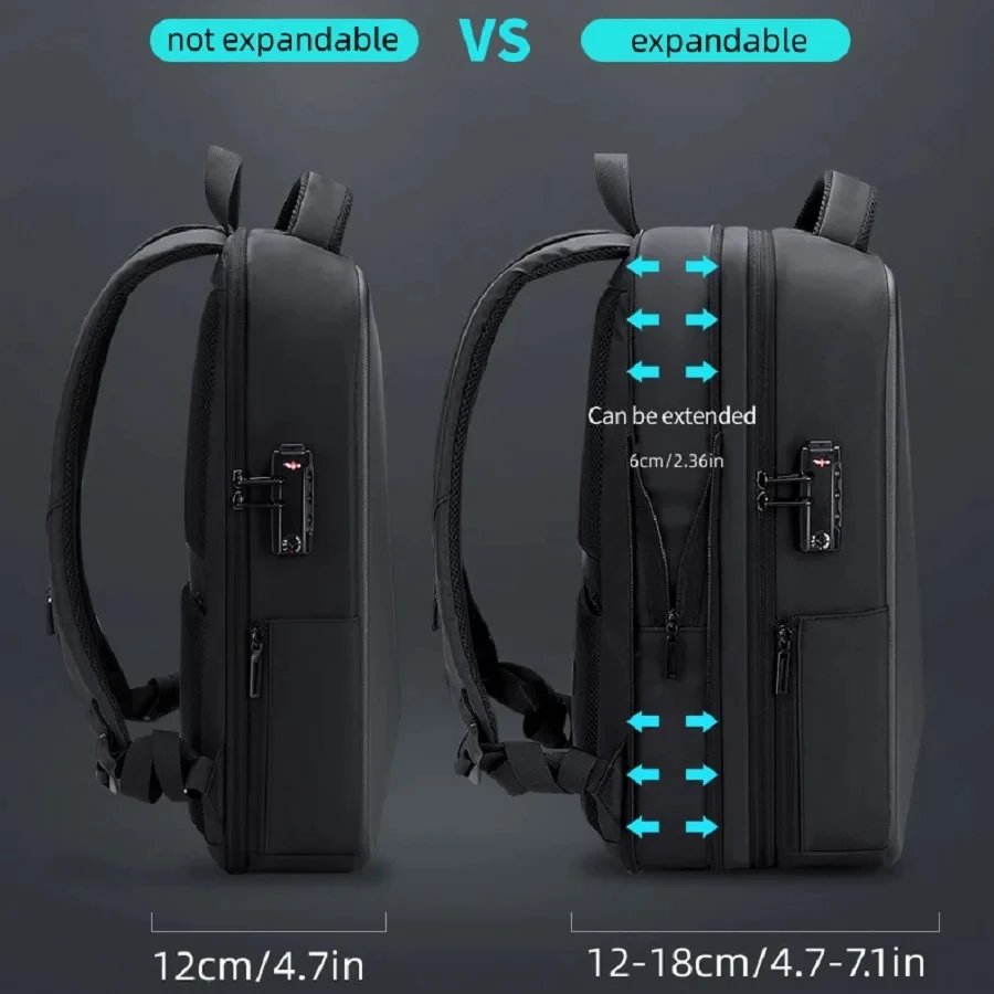 Men's 15.6 Inch Laptop Backpack Waterproof Anti-theft Expandable Hard Shell Bag USB Charging Business Travel Bags With TSA Lock