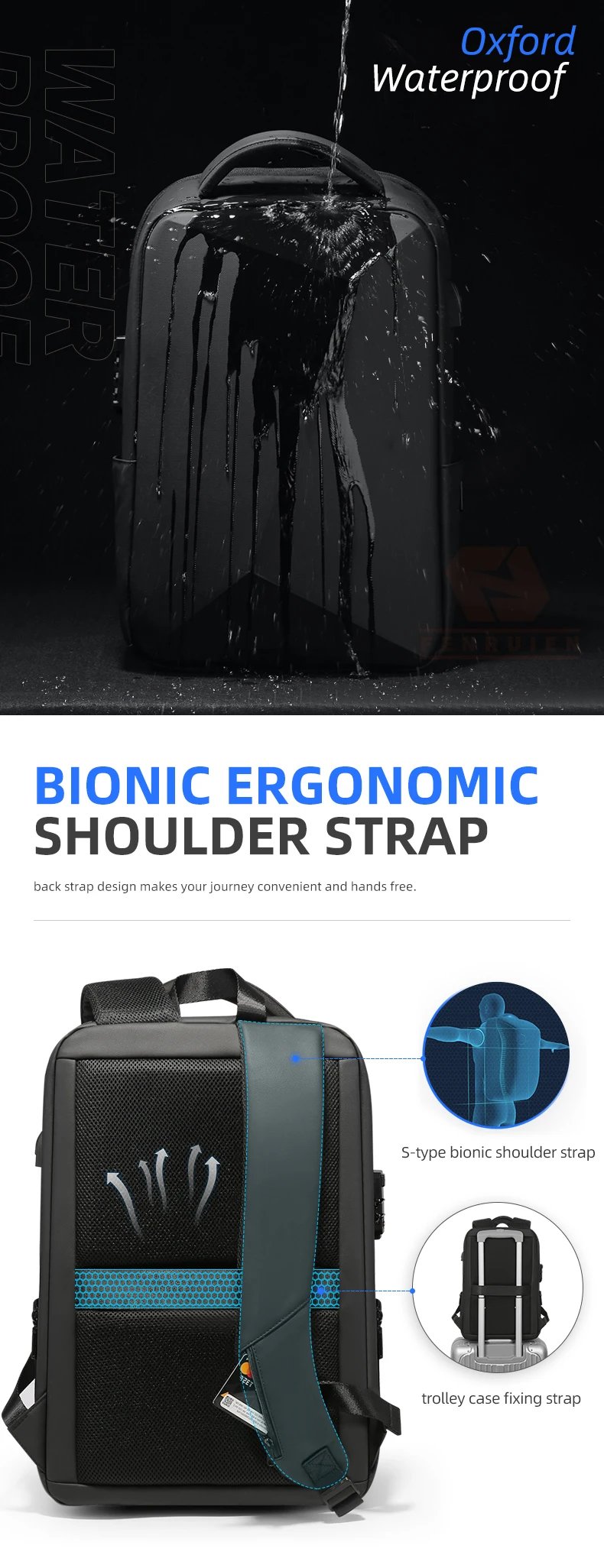 Men's 15.6 Inch Laptop Backpack Waterproof Anti-theft Expandable Hard Shell Bag USB Charging Business Travel Bags With TSA Lock