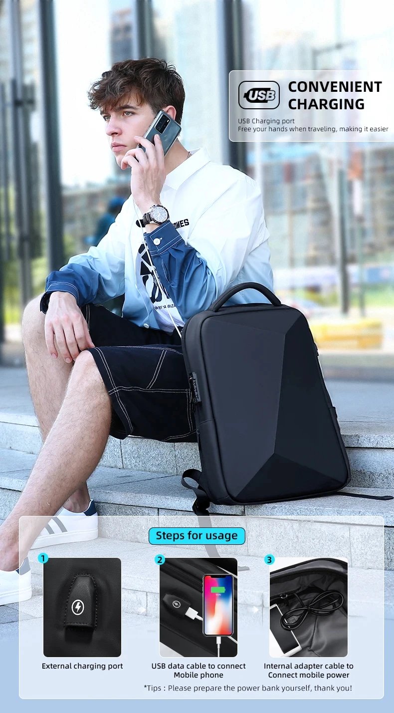Men's 15.6 Inch Laptop Backpack Waterproof Anti-theft Expandable Hard Shell Bag USB Charging Business Travel Bags With TSA Lock