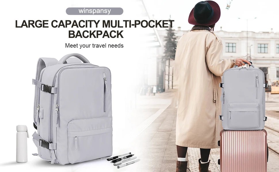 Nylon Backpack, Business Travel Backpack with USB Port for Women Men, Weekender Airline Approved Anti-Theft Laptop Backpack