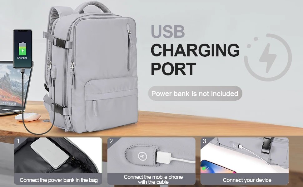 Nylon Backpack, Business Travel Backpack with USB Port for Women Men, Weekender Airline Approved Anti-Theft Laptop Backpack