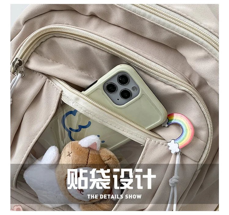 Large-capacity Cute Women Multi-Pocket Nylon Backpack Ins Junior High School Student School Bag Female Girl Backpack Laptop Book