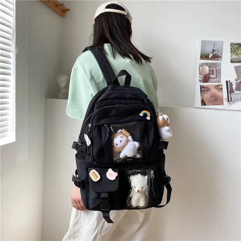 Large-capacity Cute Women Multi-Pocket Nylon Backpack Ins Junior High School Student School Bag Female Girl Backpack Laptop Book