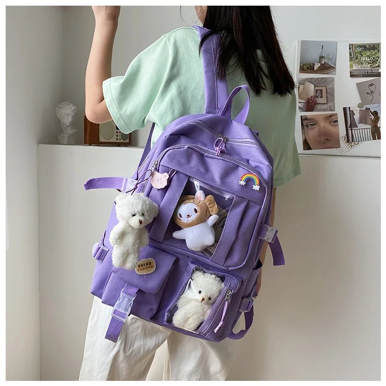 Large-capacity Cute Women Multi-Pocket Nylon Backpack Ins Junior High School Student School Bag Female Girl Backpack Laptop Book
