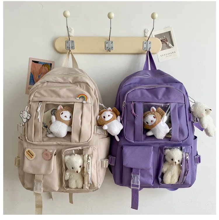 Large-capacity Cute Women Multi-Pocket Nylon Backpack Ins Junior High School Student School Bag Female Girl Backpack Laptop Book