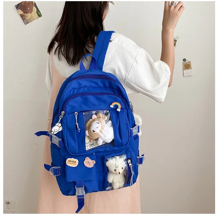 Large-capacity Cute Women Multi-Pocket Nylon Backpack Ins Junior High School Student School Bag Female Girl Backpack Laptop Book