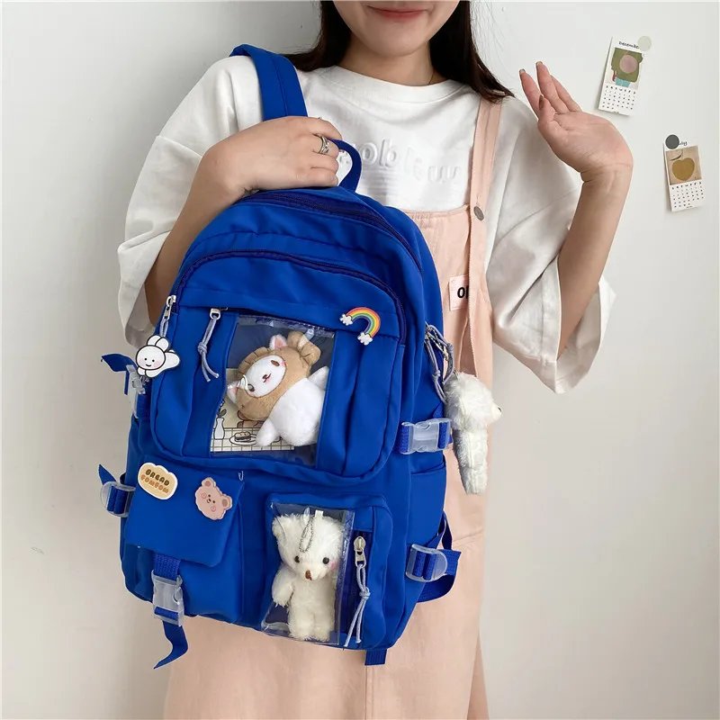 Large-capacity Cute Women Multi-Pocket Nylon Backpack Ins Junior High School Student School Bag Female Girl Backpack Laptop Book