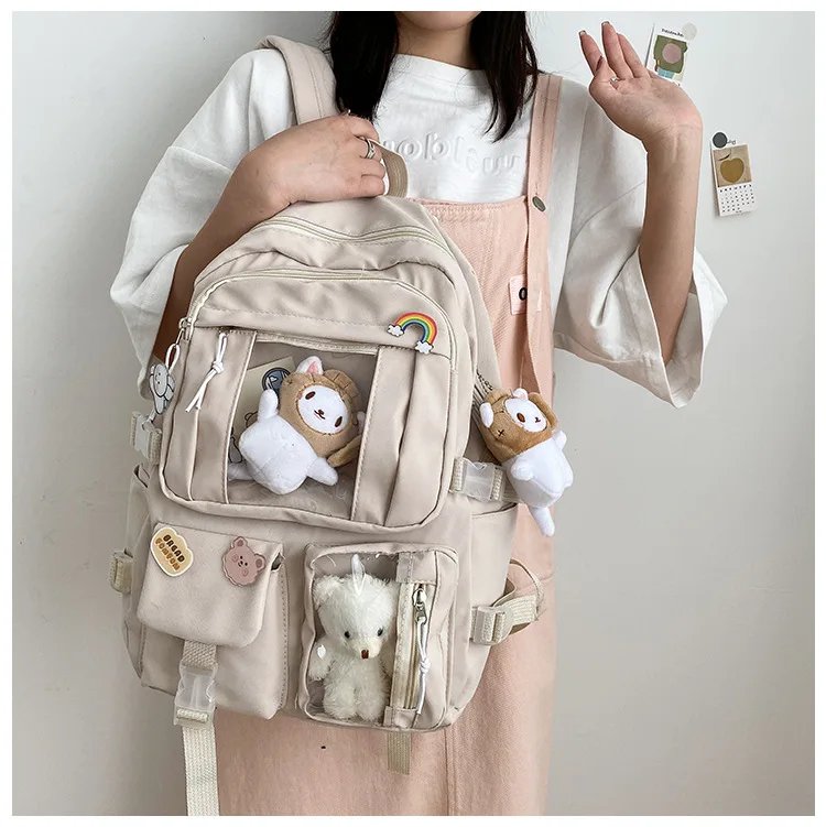 Large-capacity Cute Women Multi-Pocket Nylon Backpack Ins Junior High School Student School Bag Female Girl Backpack Laptop Book