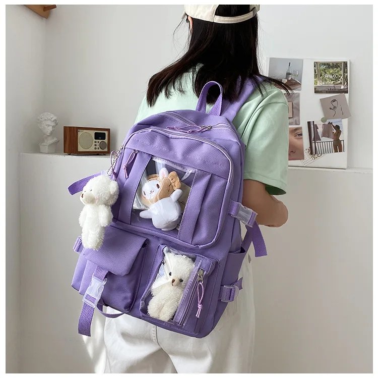 Large-capacity Cute Women Multi-Pocket Nylon Backpack Ins Junior High School Student School Bag Female Girl Backpack Laptop Book