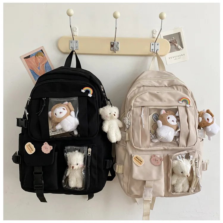 Large-capacity Cute Women Multi-Pocket Nylon Backpack Ins Junior High School Student School Bag Female Girl Backpack Laptop Book