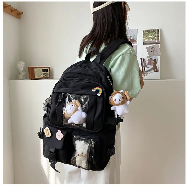 Large-capacity Cute Women Multi-Pocket Nylon Backpack Ins Junior High School Student School Bag Female Girl Backpack Laptop Book