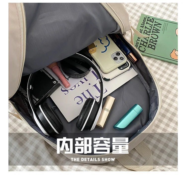 Large-capacity Cute Women Multi-Pocket Nylon Backpack Ins Junior High School Student School Bag Female Girl Backpack Laptop Book