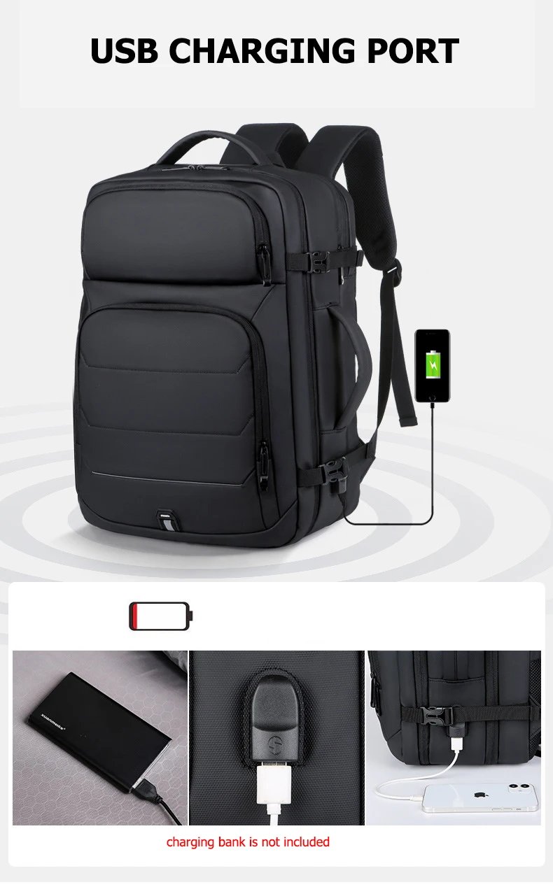 40L Expandable Backpacks USB Charging Port 17 inch Laptop Bag Waterproof Business National Flag Travel Bag