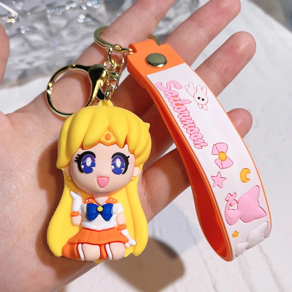 Anime Sailor Moon Keychain Cute Figure Doll Couple Bag Pendant Keyring Car Key Chain Accessories Toy Gift for Men Women Friends