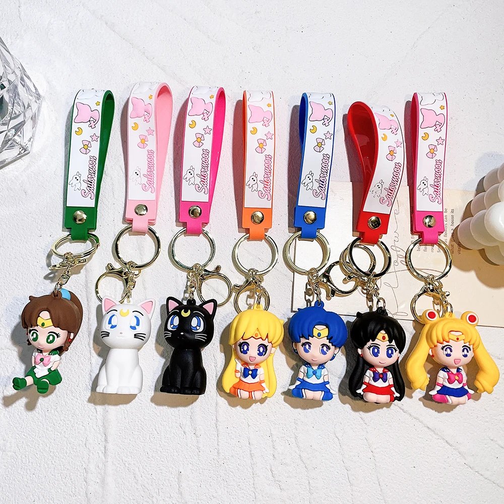 Anime Sailor Moon Keychain Cute Figure Doll Couple Bag Pendant Keyring Car Key Chain Accessories Toy Gift for Men Women Friends