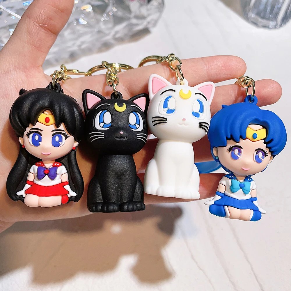 Anime Sailor Moon Keychain Cute Figure Doll Couple Bag Pendant Keyring Car Key Chain Accessories Toy Gift for Men Women Friends