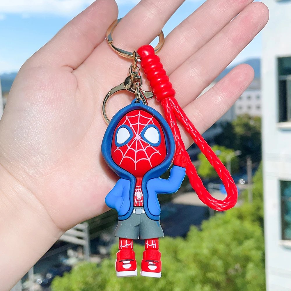Cute Cartoon Spiderman Silicone Keychains Marvel Superhero Pendant Keyrings Jewelry Disney Keyholder for Bag Accessories