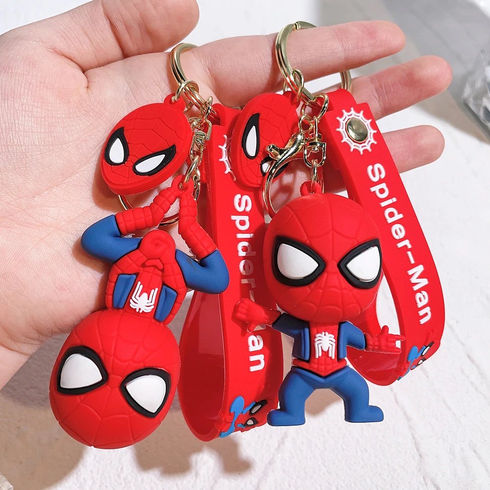 Cute Cartoon Spiderman Silicone Keychains Marvel Superhero Pendant Keyrings Jewelry Disney Keyholder for Bag Accessories