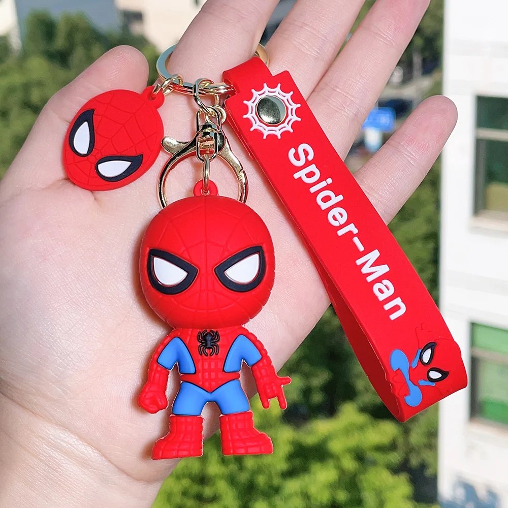Cute Cartoon Spiderman Silicone Keychains Marvel Superhero Pendant Keyrings Jewelry Disney Keyholder for Bag Accessories
