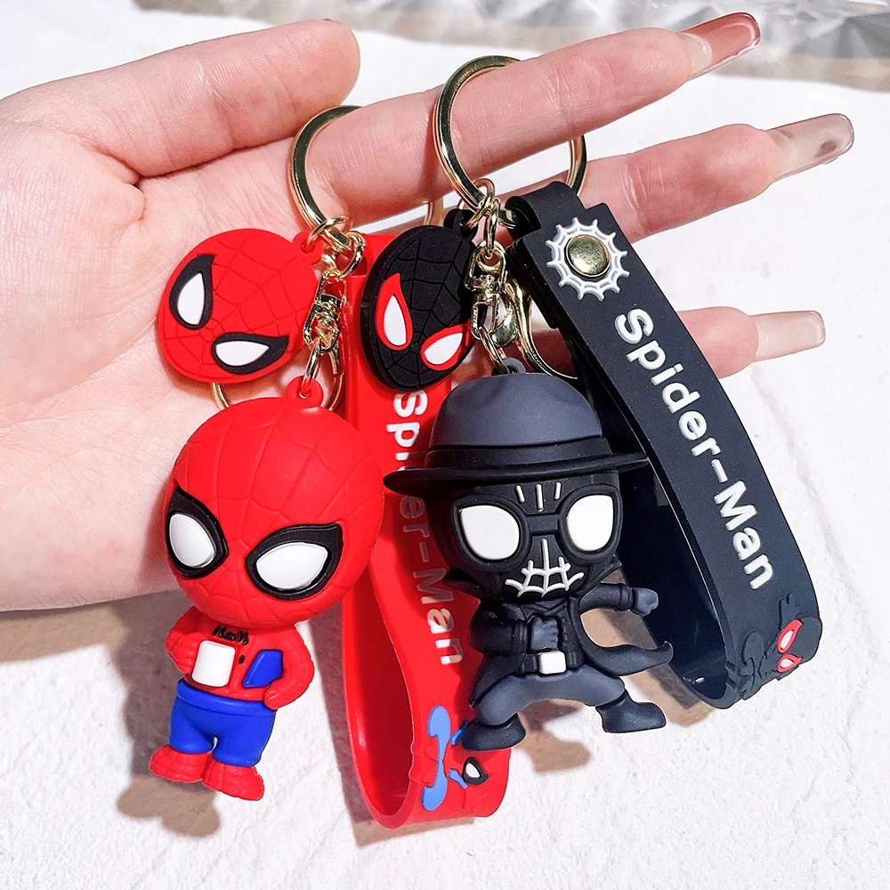 Cute Cartoon Spiderman Silicone Keychains Marvel Superhero Pendant Keyrings Jewelry Disney Keyholder for Bag Accessories