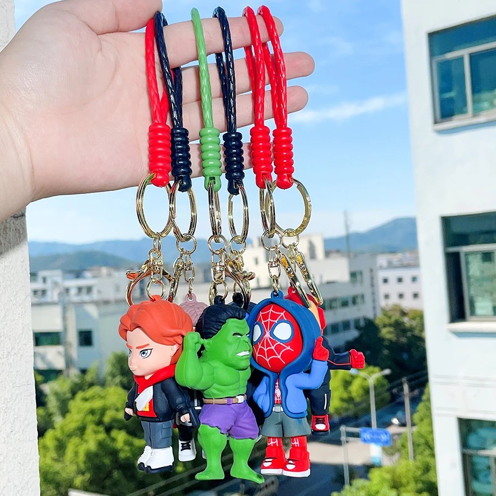 Cute Cartoon Spiderman Silicone Keychains Marvel Superhero Pendant Keyrings Jewelry Disney Keyholder for Bag Accessories