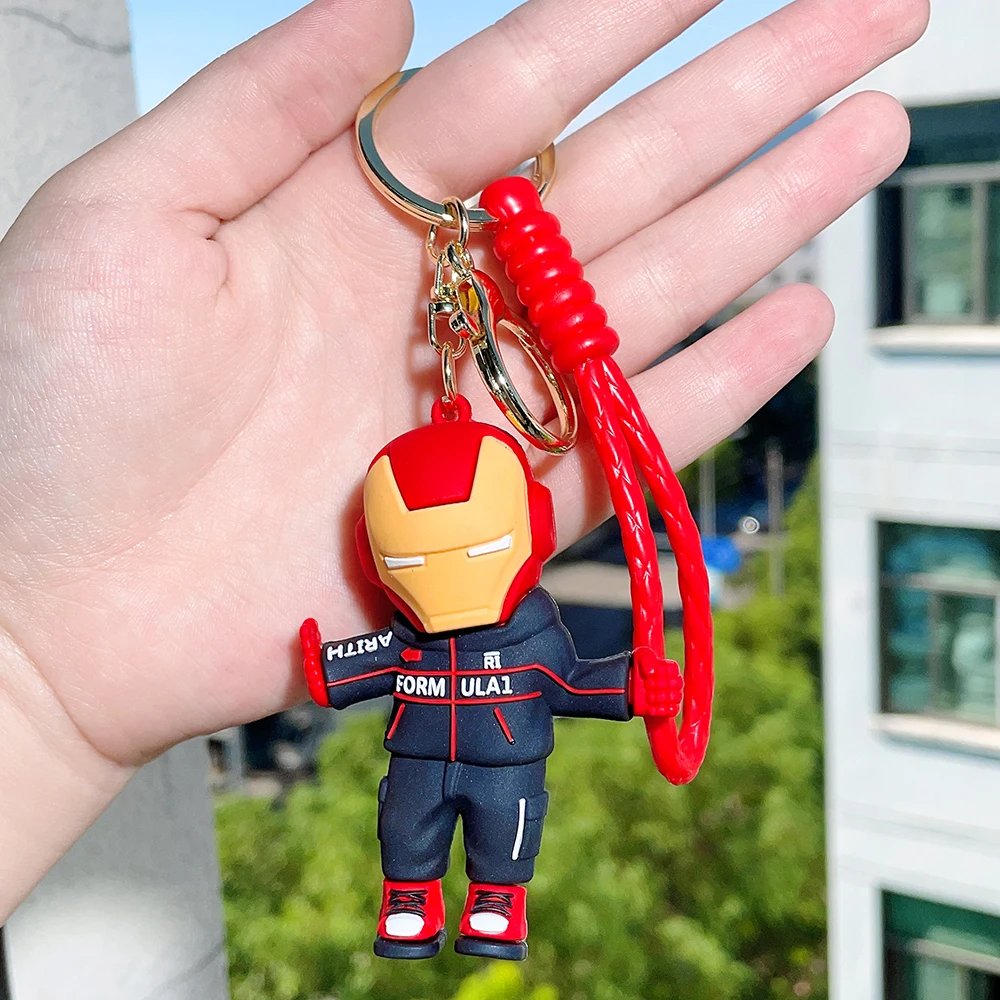 Cute Cartoon Spiderman Silicone Keychains Marvel Superhero Pendant Keyrings Jewelry Disney Keyholder for Bag Accessories