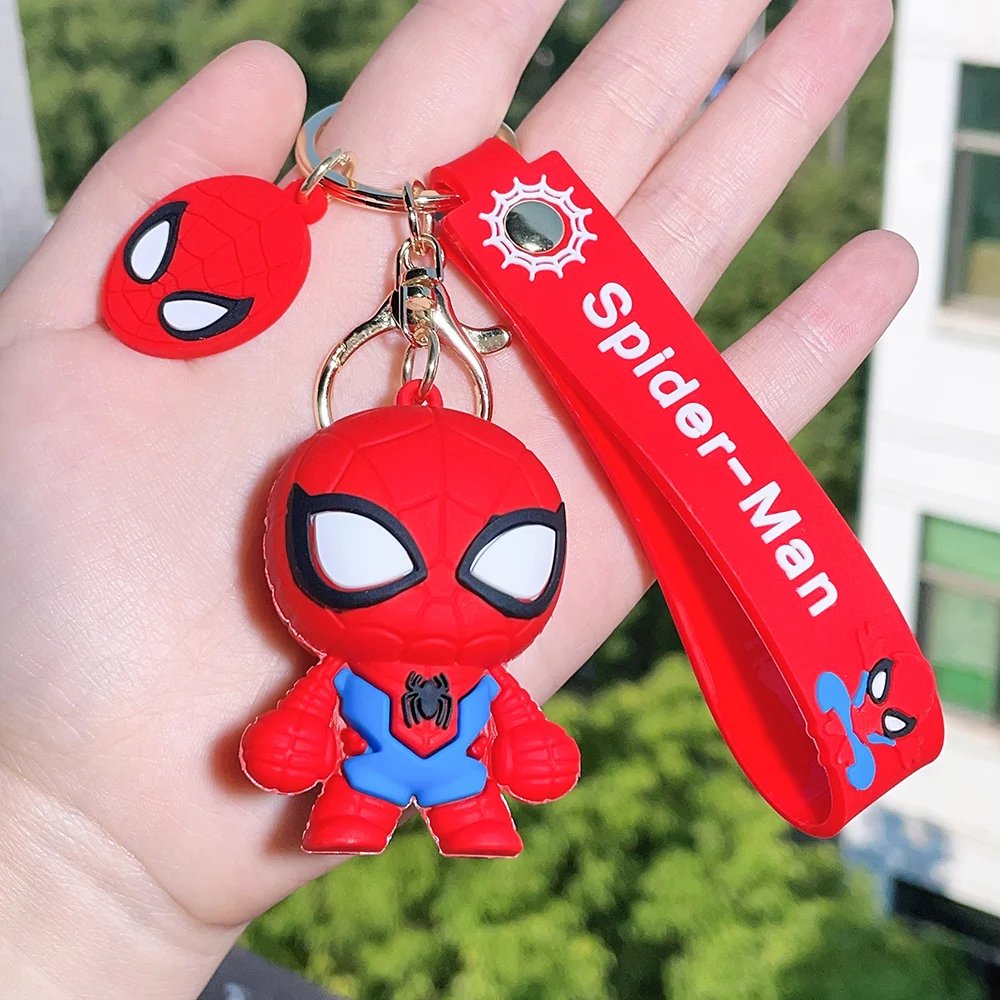 Cute Cartoon Spiderman Silicone Keychains Marvel Superhero Pendant Keyrings Jewelry Disney Keyholder for Bag Accessories