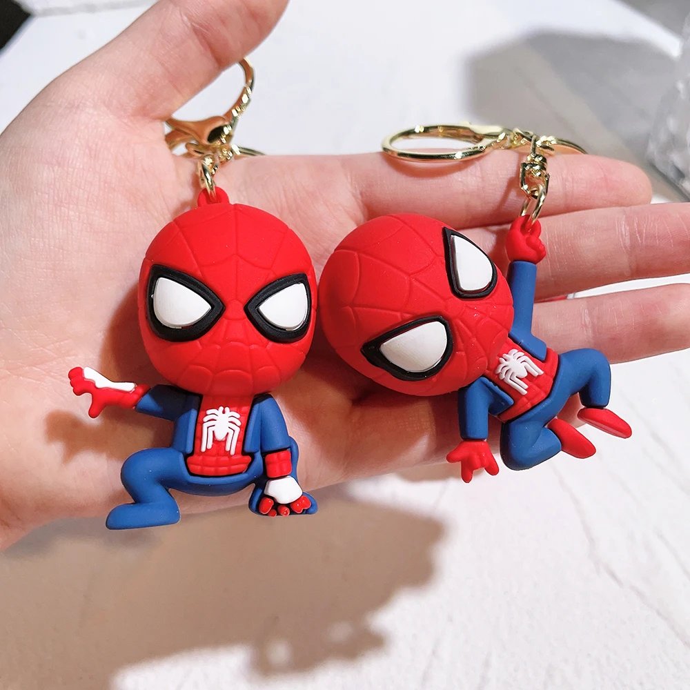 Cute Cartoon Spiderman Silicone Keychains Marvel Superhero Pendant Keyrings Jewelry Disney Keyholder for Bag Accessories