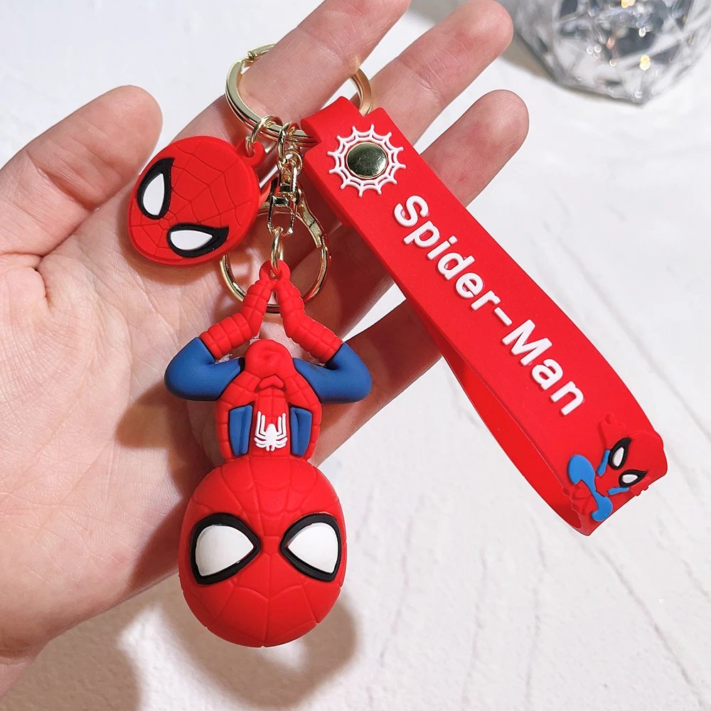Cute Cartoon Spiderman Silicone Keychains Marvel Superhero Pendant Keyrings Jewelry Disney Keyholder for Bag Accessories