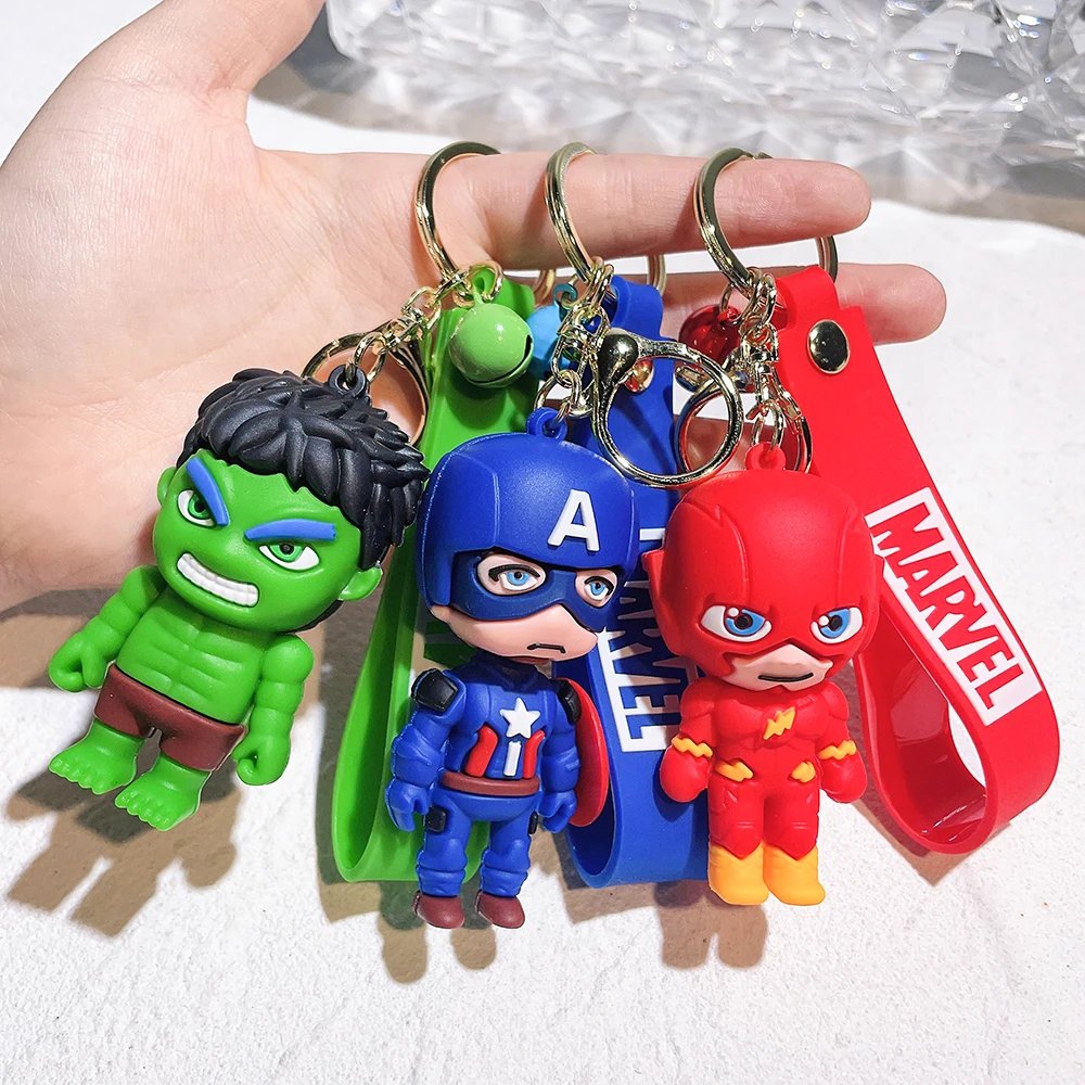 Cute Cartoon Spiderman Silicone Keychains Marvel Superhero Pendant Keyrings Jewelry Disney Keyholder for Bag Accessories