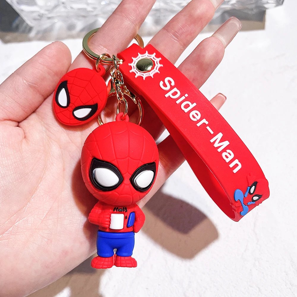Cute Cartoon Spiderman Silicone Keychains Marvel Superhero Pendant Keyrings Jewelry Disney Keyholder for Bag Accessories