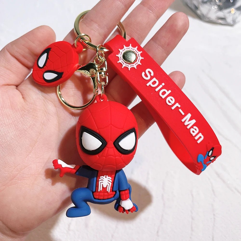 Cute Cartoon Spiderman Silicone Keychains Marvel Superhero Pendant Keyrings Jewelry Disney Keyholder for Bag Accessories