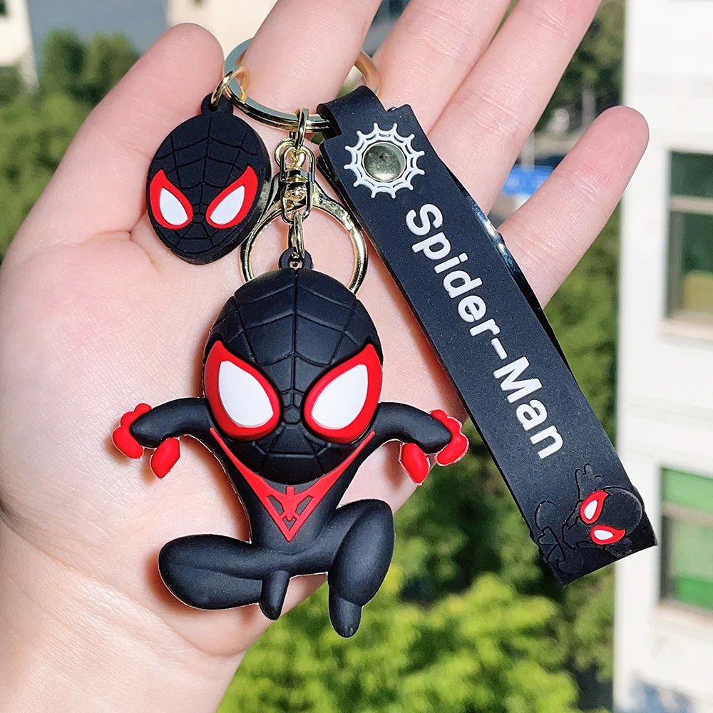 Cute Cartoon Spiderman Silicone Keychains Marvel Superhero Pendant Keyrings Jewelry Disney Keyholder for Bag Accessories