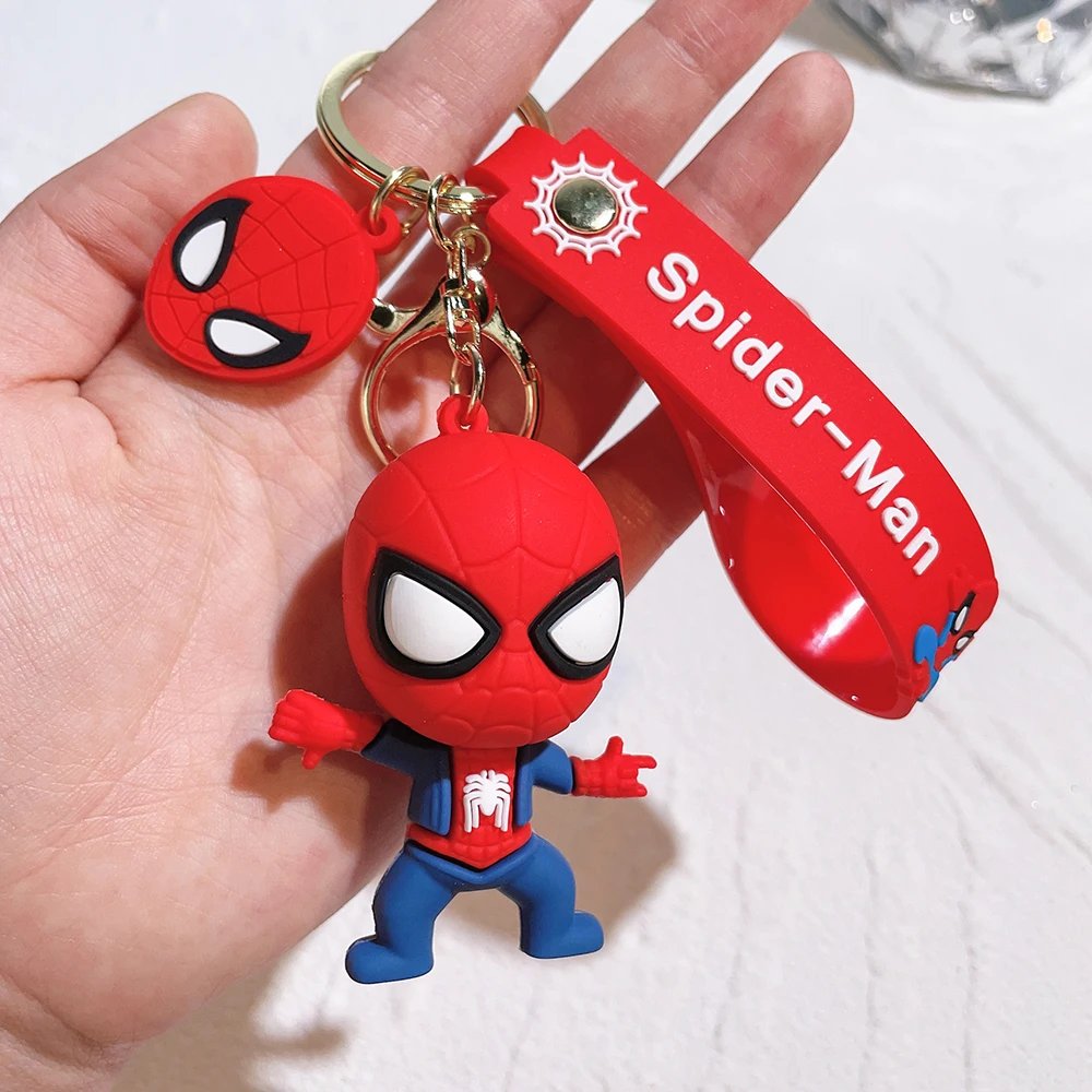 Cute Cartoon Spiderman Silicone Keychains Marvel Superhero Pendant Keyrings Jewelry Disney Keyholder for Bag Accessories
