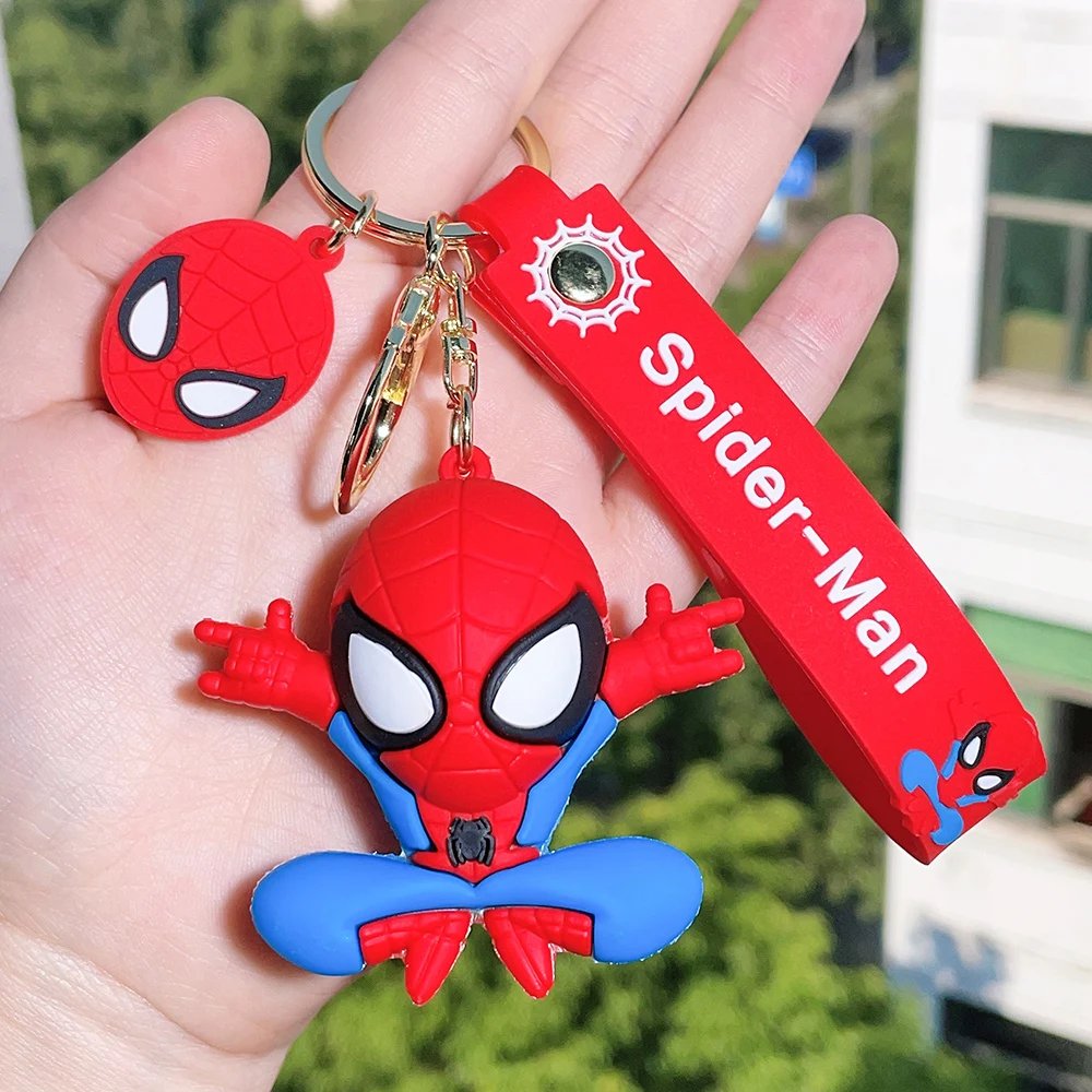 Cute Cartoon Spiderman Silicone Keychains Marvel Superhero Pendant Keyrings Jewelry Disney Keyholder for Bag Accessories