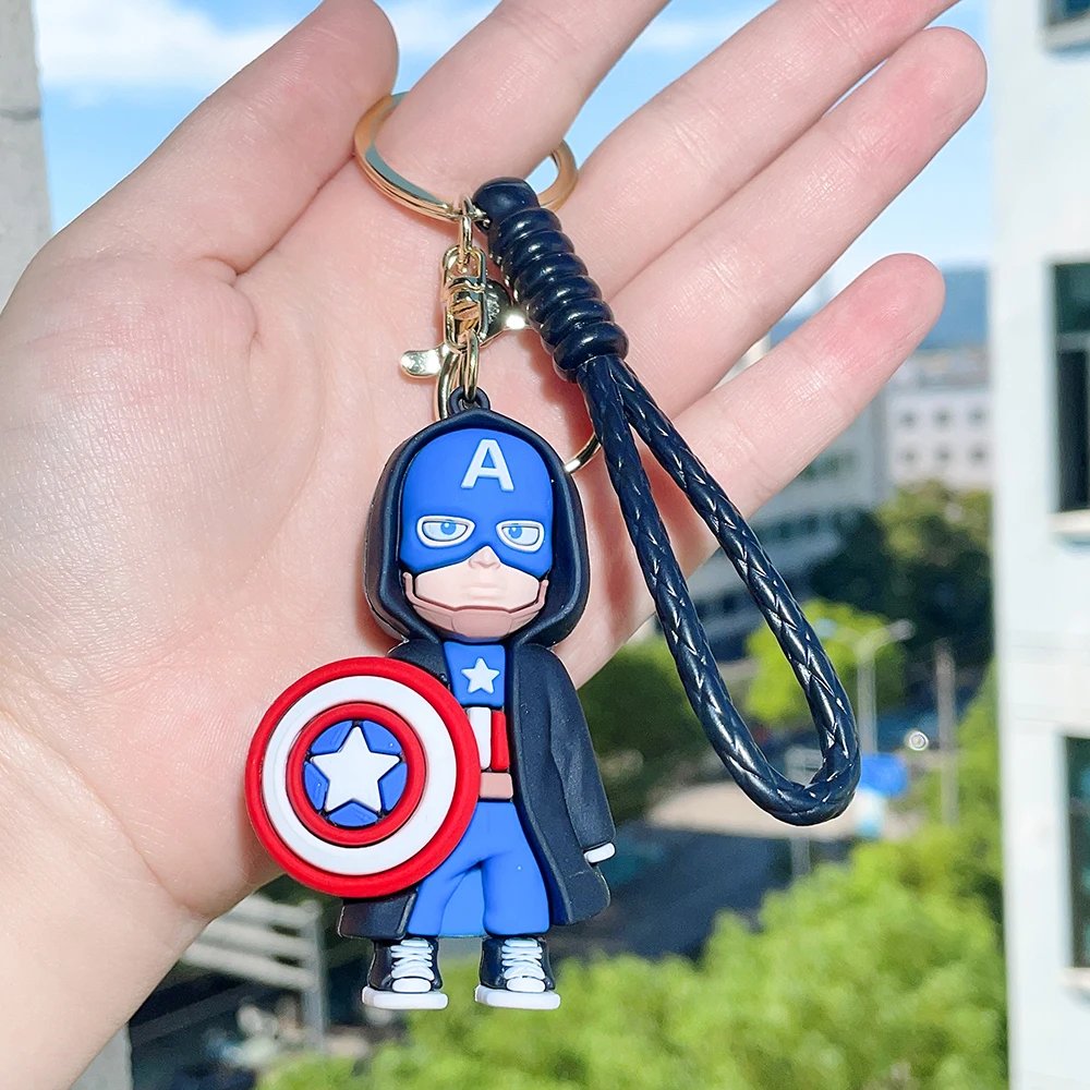 Cute Cartoon Spiderman Silicone Keychains Marvel Superhero Pendant Keyrings Jewelry Disney Keyholder for Bag Accessories