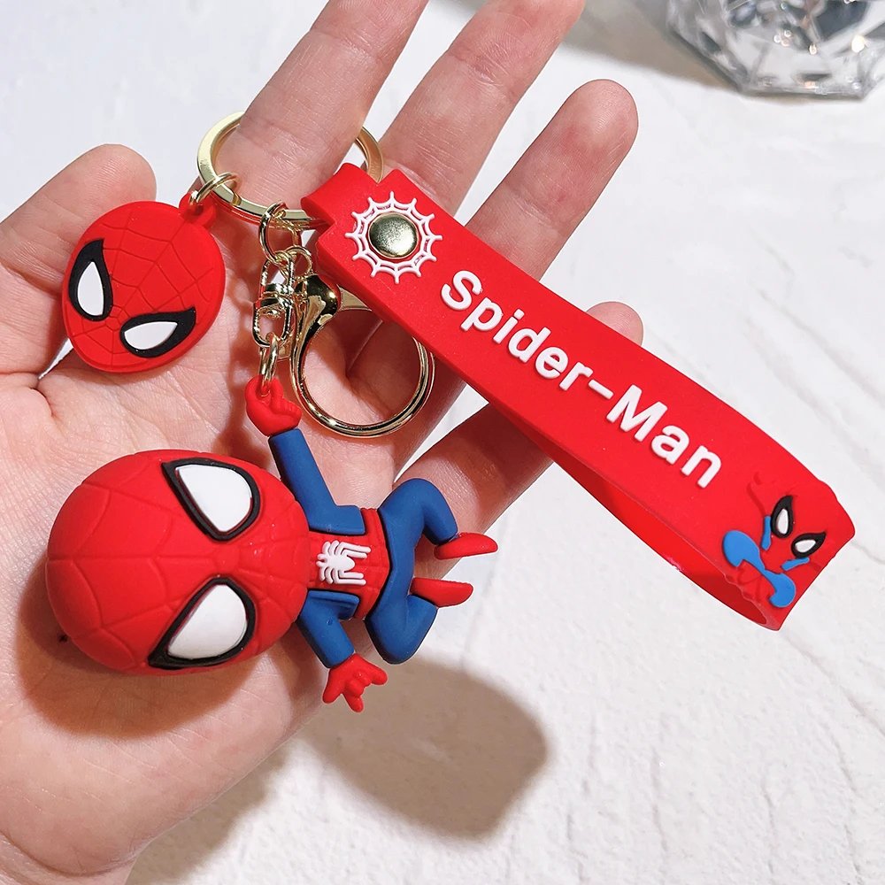 Cute Cartoon Spiderman Silicone Keychains Marvel Superhero Pendant Keyrings Jewelry Disney Keyholder for Bag Accessories