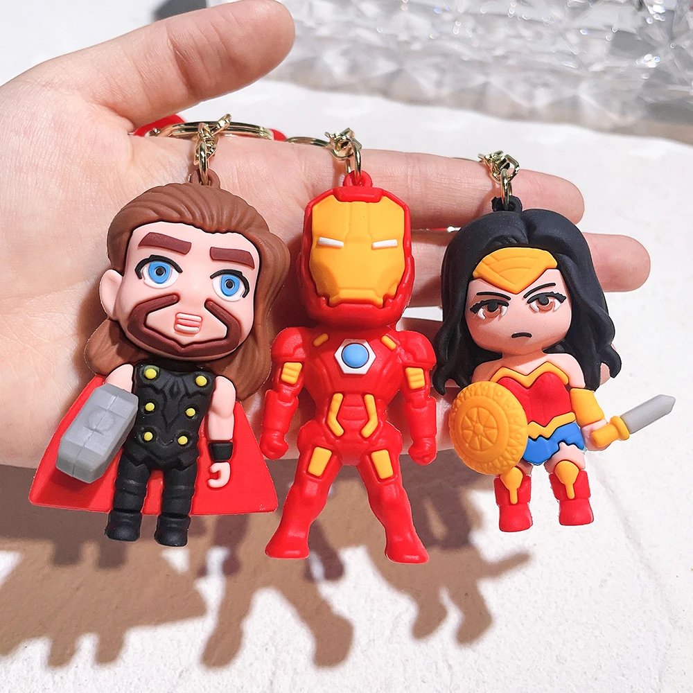 Cute Cartoon Spiderman Silicone Keychains Marvel Superhero Pendant Keyrings Jewelry Disney Keyholder for Bag Accessories