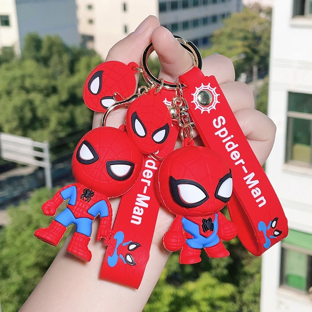 Cute Cartoon Spiderman Silicone Keychains Marvel Superhero Pendant Keyrings Jewelry Disney Keyholder for Bag Accessories